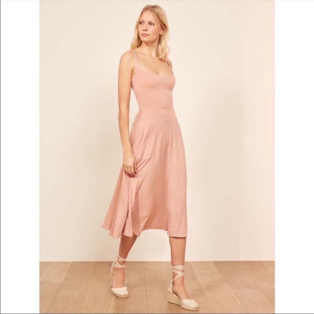 REFORMATION Mary Sleeveless Midi Knit Dress in Blush